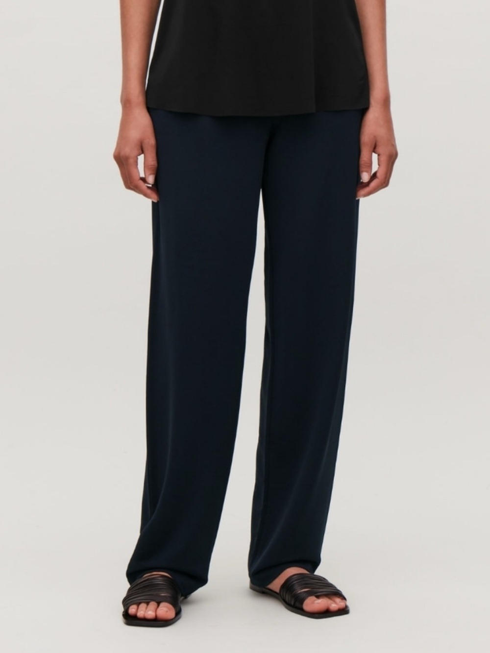 COS Elasticated Straight-Leg Jersey Trousers Navy Blue Midnight XS